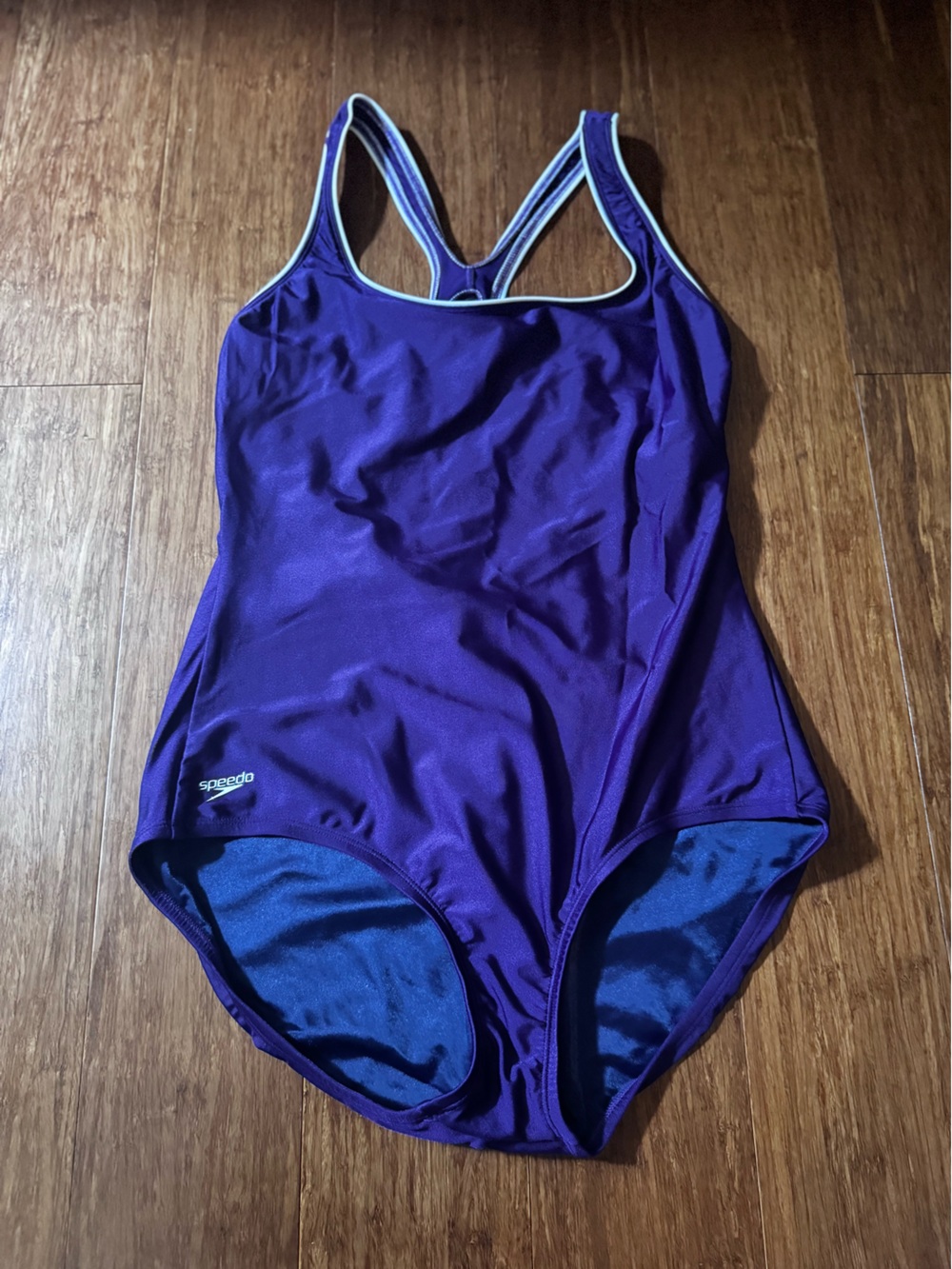 Speedo Retro Purple Racerback One-Piece Swimsuit White Trim Women's Athletic